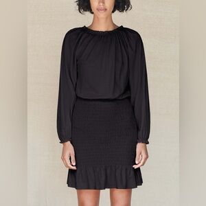 Sundry Black Smocked Mini Dress with Long Sleeves